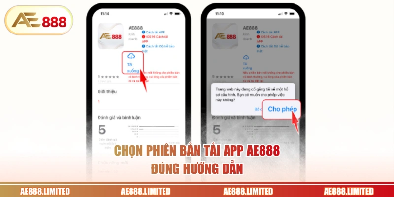 Chọn phiên bản tải app AE888 đúng hướng dẫn